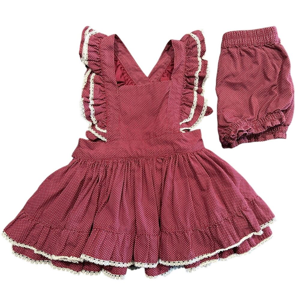 Well Dressed Wolf Burgundy Dot Ruffle Dress with Bloomers